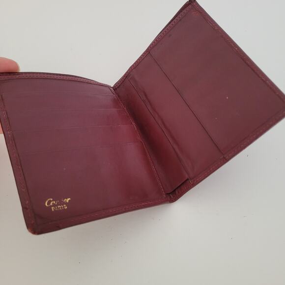 Must De Cartier Men's Bifold Leather Bordeaux Red Wallet Medium Card Bill - Picture 3 of 10